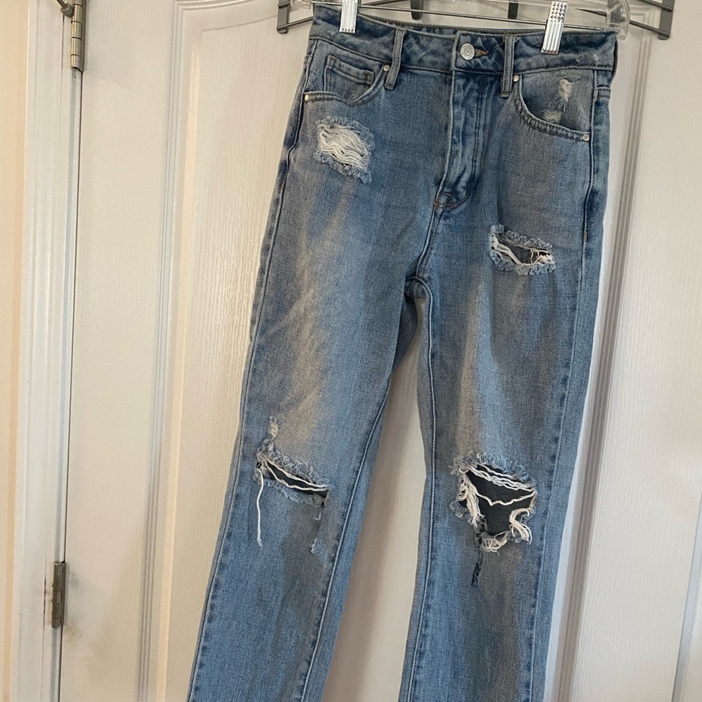 Womens pacsun mom jean‎ 23 Light Blue High Rise Distressed Button Fly